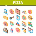 Pizza Delicious Food Isometric Icons Set Vector