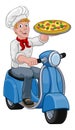 Pizza Delivery Chef Scooter Moped Cartoon Man Royalty Free Stock Photo