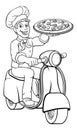 Pizza Delivery Chef Scooter Moped Cartoon Man Royalty Free Stock Photo