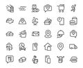 PIZZA DELIVERY, and Food Icon Set Vector thin line, contains courier, home delivery, food ordering, fast transport