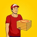 Pizza delivery guy pop art vector Royalty Free Stock Photo