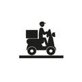 pizza delivery, hot lunches, courier on a personal motorcycle Royalty Free Stock Photo