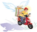 Pizza delivery hot and in time - friendly cartoon