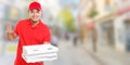 Pizza delivery man boy order delivering job deliver success successful smiling town banner copyspace copy space