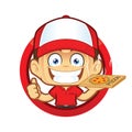 Pizza delivery man courier giving thumbs up in circle shape Royalty Free Stock Photo