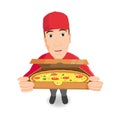 Pizza delivery man holding open cardboard box with pizza inside Royalty Free Stock Photo