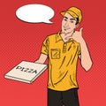 Pizza Delivery Man Holding a Pizza Box. Pop Art Royalty Free Stock Photo