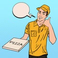 Pizza Delivery Man Holding a Pizza Box. Pop Art Royalty Free Stock Photo