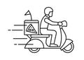 Pizza delivery man riding motorcycle icons, Food order service express symbol, Linear design for apps and websites