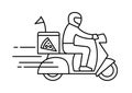 Pizza delivery man riding motorcycle icons, Food order service express symbol, Linear design for apps and websites