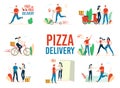 Pizza Delivery Service Flat Vector Concepts Set Royalty Free Stock Photo