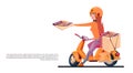 Pizza Delivery Service Young Girl Riding Electric Scooter Royalty Free Stock Photo