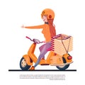 Pizza Delivery Service Young Girl Riding Electric Scooter Royalty Free Stock Photo