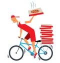 A pizza delivery truck carries bike orders