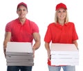 Pizza delivery woman man order delivering job young isolated