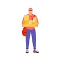Pizza deliveryman, male courier with packages flat color vector faceless character