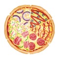 Pizza from different slices top view isolated on white photo-realistic vector illustration.