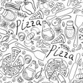 Pizza doodles seamless pattern.