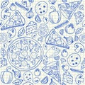 Pizza doodles seamless pattern