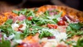 Pizza with dry cured ham and arugula Royalty Free Stock Photo