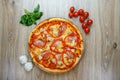 Pizza exotic, ham, red sauce, cheese, pineapple top Royalty Free Stock Photo