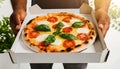 Pizza Express Delivery - Pizza Margherita in a Cardboard Box - Generative Ai
