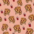 Pizza fast food seamless pattern illustration - vector Royalty Free Stock Photo