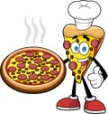 Chef Pizza Slice Cartoon Character Present The Best Pepperoni Pizza
