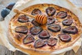 Pizza with figs, honey and thyme.