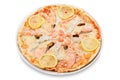 Pizza with fish and seafood