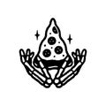 SKELETON HANDS AND PIZZA SLICE BLACK WHITE