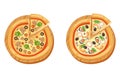 Pizza flat icons isolated vector illustration piece slice pizzeria food menu snack on white background pepperoni