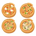 Pizza flat icons isolated vector illustration piece slice pizzeria food menu snack on white background pepperoni