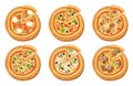 Pizza flat icons isolated vector illustration piece slice pizzeria food menu snack on white background pepperoni