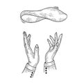 Pizza flying and pizzaiolo hands sketch vector