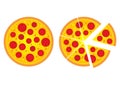 Pizza food flat cartoon design vector, illustration.There are pepperoni, cheese Italian fast food.