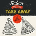 Pizza food illustration for italian cuisine restaurant Royalty Free Stock Photo