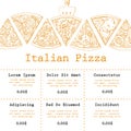 Pizza food menu for restaurant and cafe. Design template with hand drawn graphic elements in vintage style. Royalty Free Stock Photo