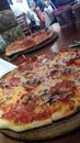 Pizza food pie supper lunch dinner place up close pepperoni cheese