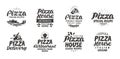 Pizza, food set icons. Collection lettering, labels for menu design restaurant or cafe Royalty Free Stock Photo