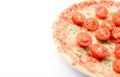 Pizza four cheeses with cherry tomatoes close up isolated Royalty Free Stock Photo