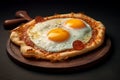 A pizza with a fried egg on top