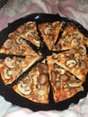 Pizza funghi food fast fat calories dough plate dish dinner