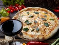 Pizza with glass of red wine Royalty Free Stock Photo