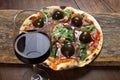 Pizza with glass of red wine Royalty Free Stock Photo