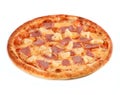 Pizza with ham, cheese and pineapple isolated on white Royalty Free Stock Photo