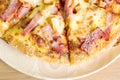 Pizza ham cheese on wood tray Royalty Free Stock Photo