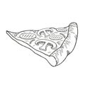 Pizza ham, mushroom - black and white illustration/ drawing Royalty Free Stock Photo