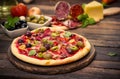 Pizza with ham, mushrooms and cheese Royalty Free Stock Photo