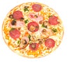 Pizza with ham, mushrooms and salami Royalty Free Stock Photo